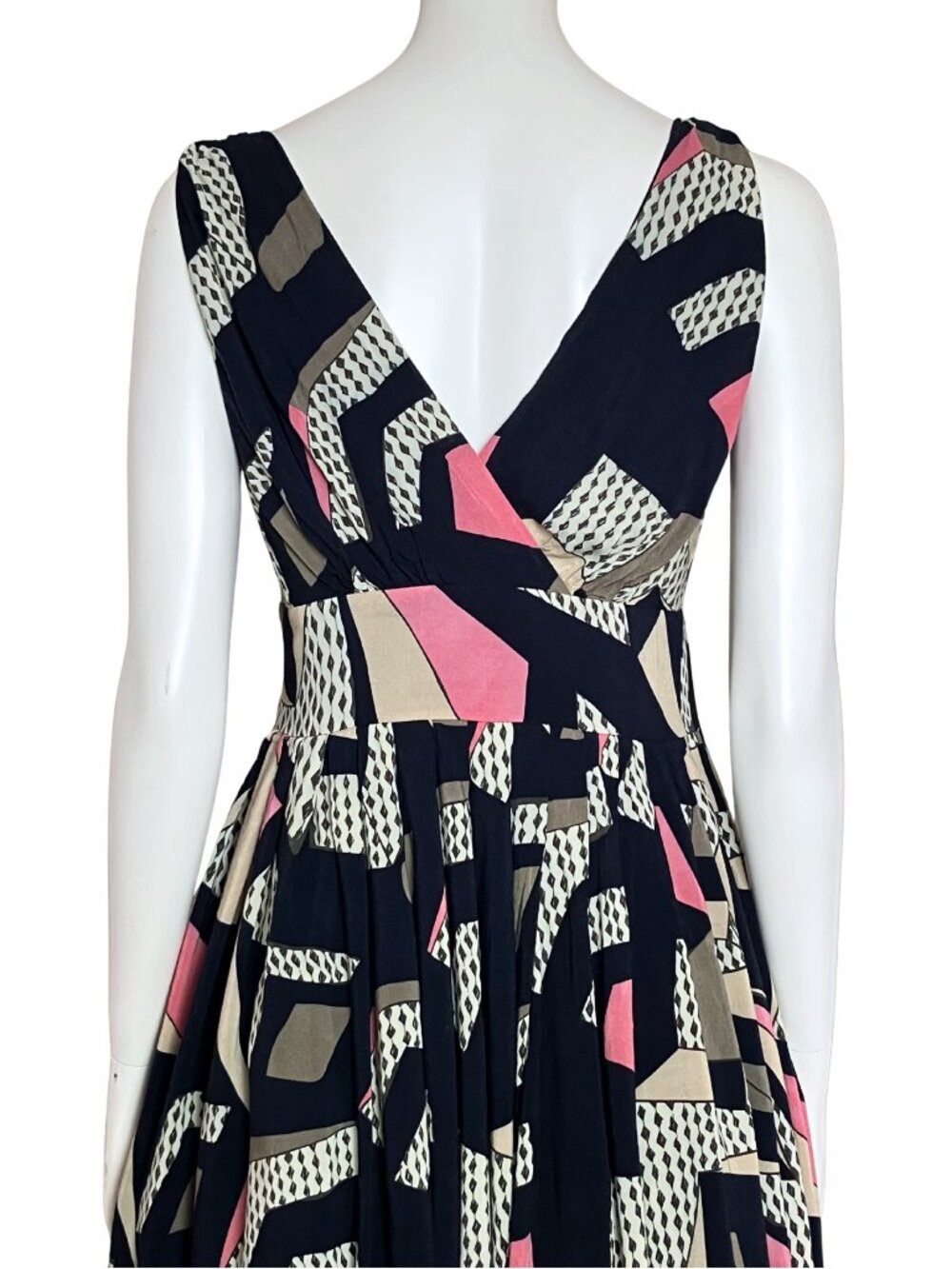 Aryeh Navy Geometric Print Fit & Flare Midi Dress. Medium. Retro Twee Bauhaus - Picture 9 of 11